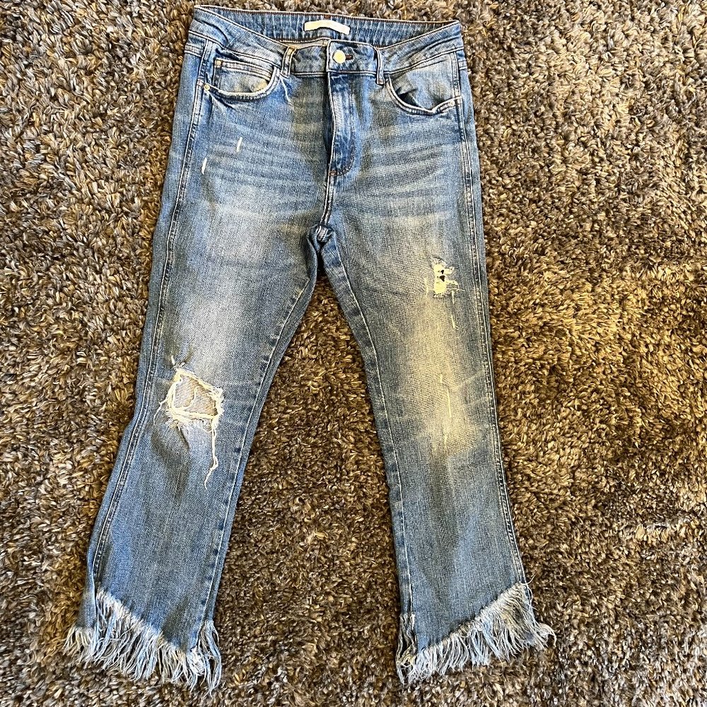 Cropped Fringe Jeans
